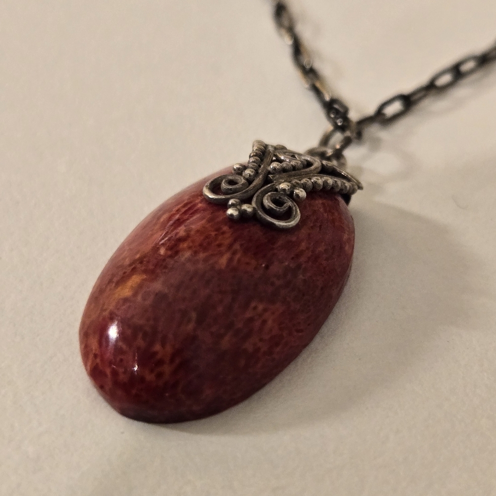 Vintage red sponge coral 925 pendant necklace Whimsigoth Fairy Western Southwest - Picture 4 of 8